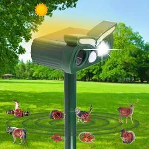 4 Pack Solar Animal Repeller Outdoor – STOP Deer, Raccoons & Rodents FAST! Motion Sensor Ultrasonic + Flashing Light, Keep Cats, Dogs, Squirrels Away from Yard (Weatherproof) repellent device control electronic pest snake