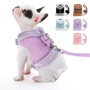 Cute Bowknot Design Dog Harness with Leash, 1 Set Thermal Lined Pet Chest Strap with Traction Rope, Pet Supplies for Small Medium Dogs & Cats Walking Harness