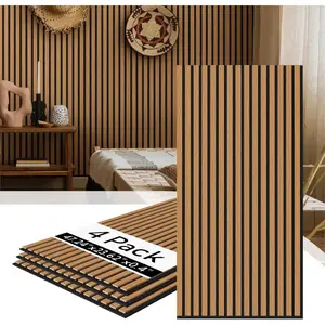 Wood Slat Wall Panels 4 Pack, Acoustic Wall Panels, 47.24'' x 23.62" Each 3D Wall Panels for Interior Wall Decor (Cherry)