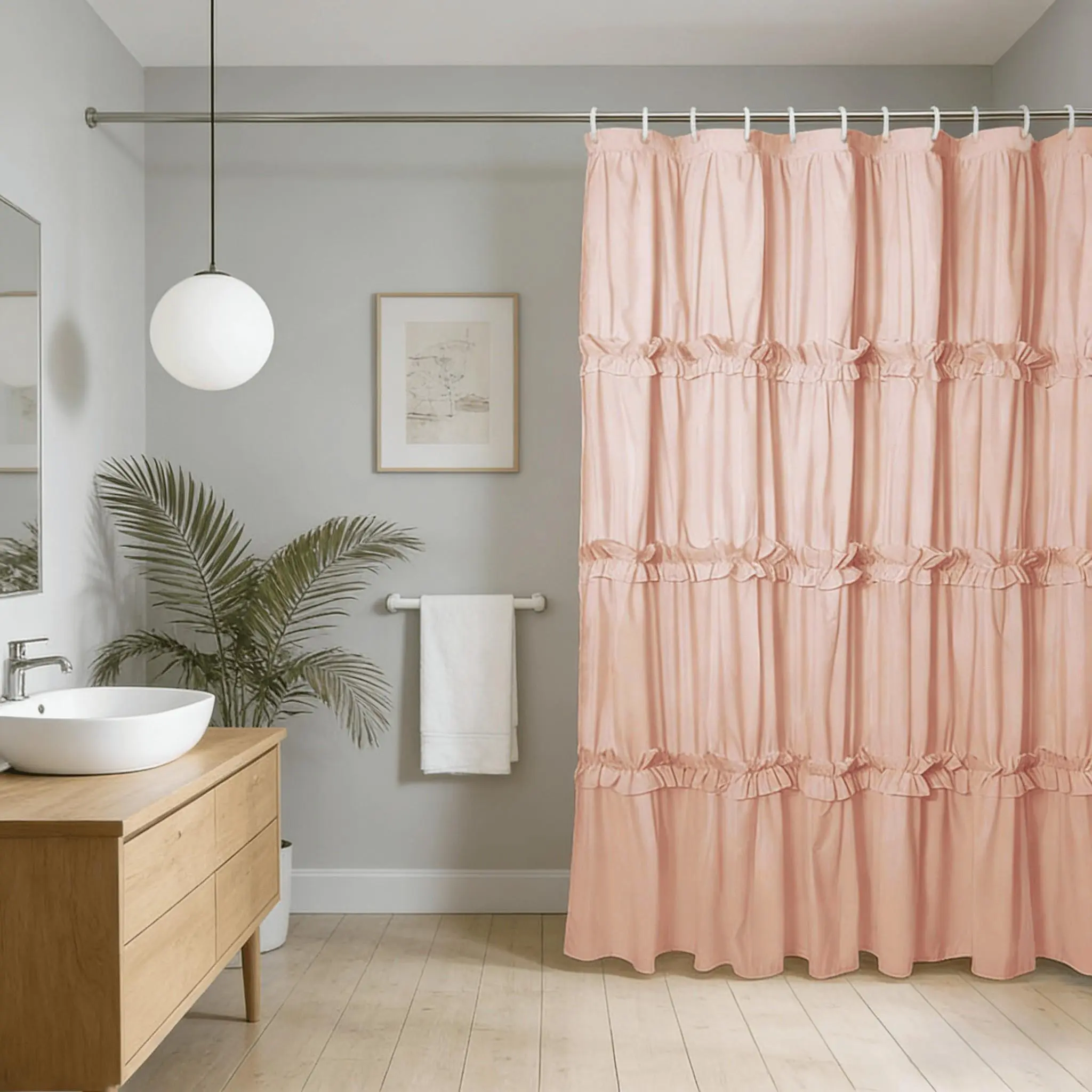 Ruffled Fringe Decorative Shower Curtain Set for Bathroom, 72x72 Inch Polyester Fiber, Artistic Patchwork Design, Eyelet Holes for Easy Hanging, Bathroom Shower Curtain Sets