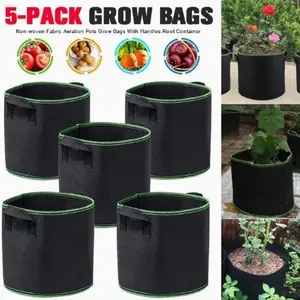 Set of 5 Plant Growth Bags, Available in Sizes 3 Gallons. These Durable Fabric Pots Are Designed for Optimal Aeration And Are Made from Thickened Nonwoven Material, Featuring Flap Handles for Easy Handling