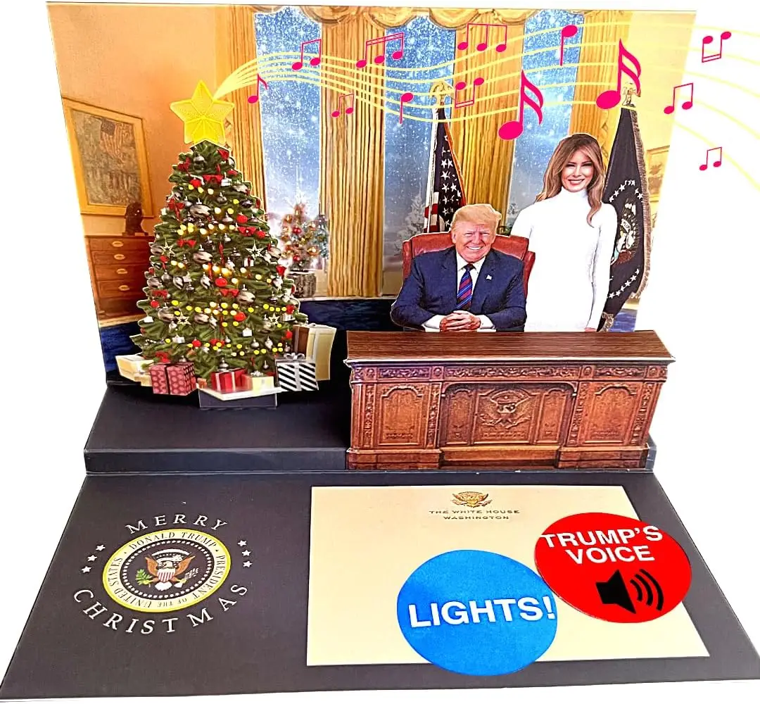 Talking Donald Pop Up Christmas Card with Christmas Tree - Fun Holiday Gift with Light & Sound Features, Hear a Festive Greeting in Trump's Real Voice
