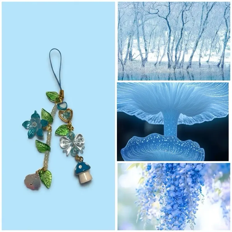 Y2K Light Blue Mushroom Phone Strap Charm, Stylish Accessory for Mobile Phones