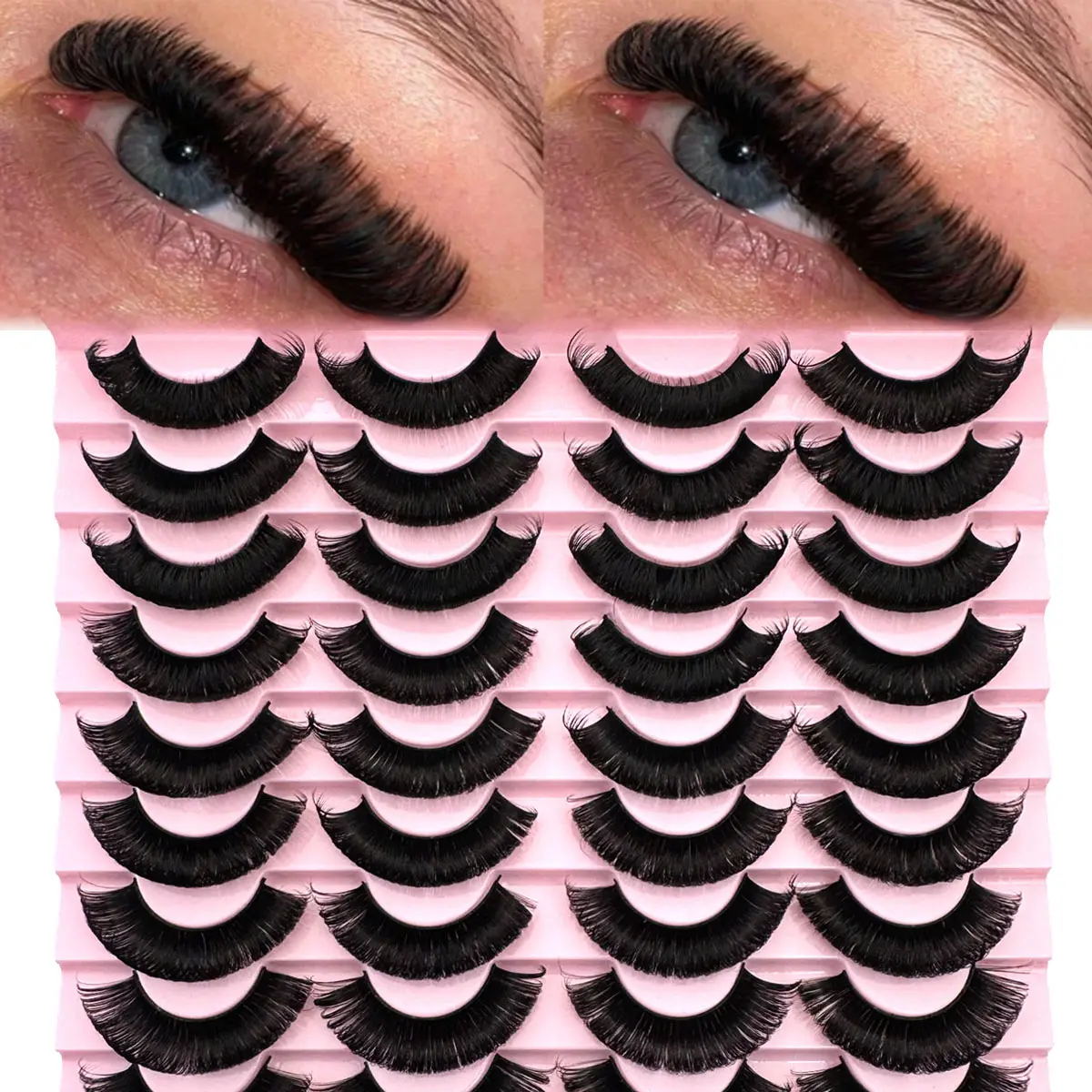 20 Pairs Extension Thick Long Reusable Extended Makeup Lashes 9D Faux Mink False Eyelashes, Multi-Layered Curly & Fluffy, Soft & Voluminous Drama Messy Mink Lashes, Cat Eye Shape,  Versatile For Holidays & Parties Strip Lashes,  Eyelashes, Fake Lashes