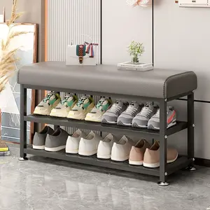 Modern Simple Shoe Changing Bench with Storage, Easy Assembly Metal Frame Space-Saving Entryway Organizer Bench, Multifunctional Practical Household Furniture, Ideal for Corridor