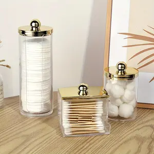 Clear Storage Jar, 3 Counts/set Qtip Holder Dispenser, Bathroom Decor Organizer, Bathroom Counter Organizer for Cotton Ball/Cotton Swab/Cotton Round Pads/Floss/Hair Ties, Bottles, Bathroom Organizer Supplies, Bathroom Organizing Accessories