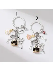 1pc Chic Alloy Keychain with Sewing Machine, Tape Measure & Scissors Charms - "Sewing Enthusiast" Metal Key Ring - Ideal Friendship Gift, Sewing Accessories, Keychain Jewelry, Stylish Keychain, Stylish Keyring