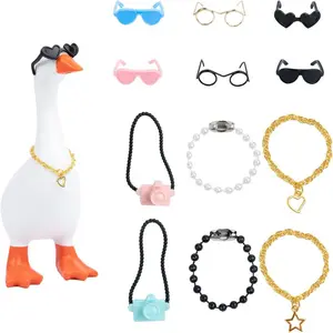 12-Piece Miniature Goose Set, Magnetic Chain Necklace & Fashion Glasses, Humorous Desk Decor Accessories, Office Gag Gift, Trendy Fashionable Accessories