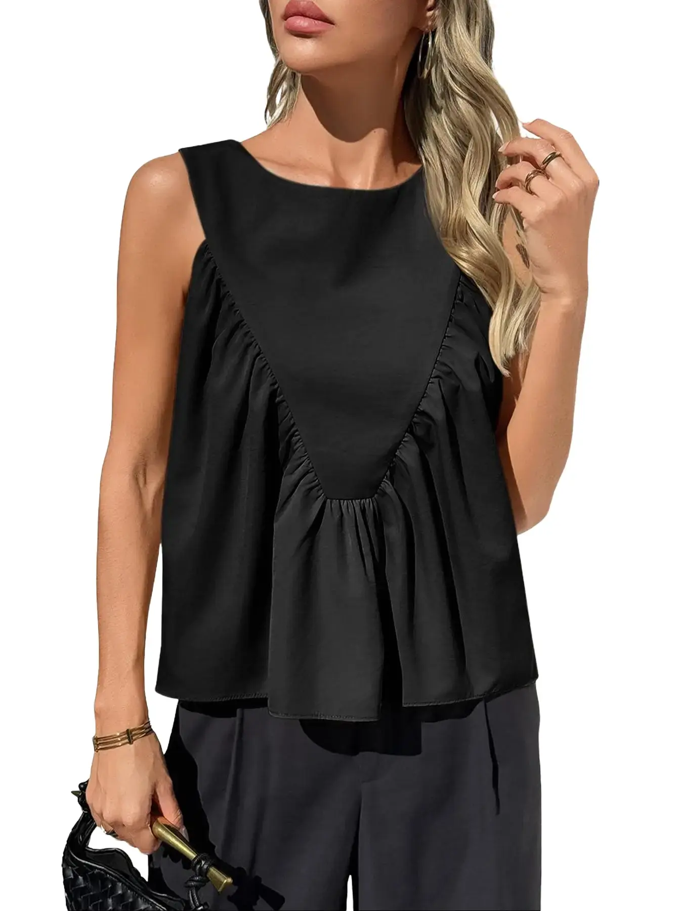 Aswulk Womens Peplum Tank Tops Summer Sleeveless Loose T Shirts Casual Shirred Flowy Tops