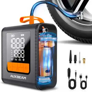 AUXBEAM Portable Cordless Tire Inflator Air Compressor 150 PSI with Built-in Lithium Battery Dual Power Supply Digital Display LED Light Multi-Nozzle Fast Inflation for Car Bike Motorcycle Balloons Outdoor Travel Home Use, Wireless Tire Inflator, Cordless