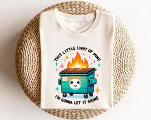 Women's Casual Print Tee - Emotional Dumpster Fire Graphic, This Little Light of Mine Design, Streetwear Crewneck Short-Sleeve Top