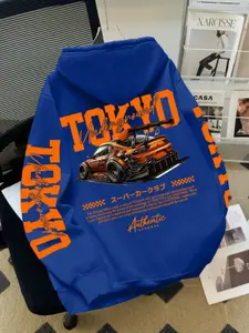 Men's Tokyo Underground Racing Print Graphic Hoodie, Soft Stretch Knit Fabric, Casual Fitted Style, All Seasons Wear, Fun Fashion Essential