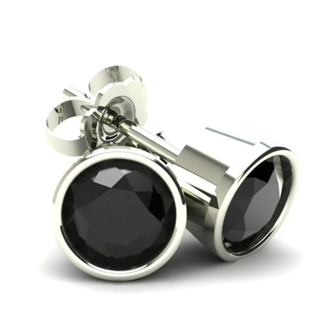 1.25Ct Round Brilliant Cut Heat Treated Black Diamond Stud Earrings in 14K Gold Round Bezel Setting