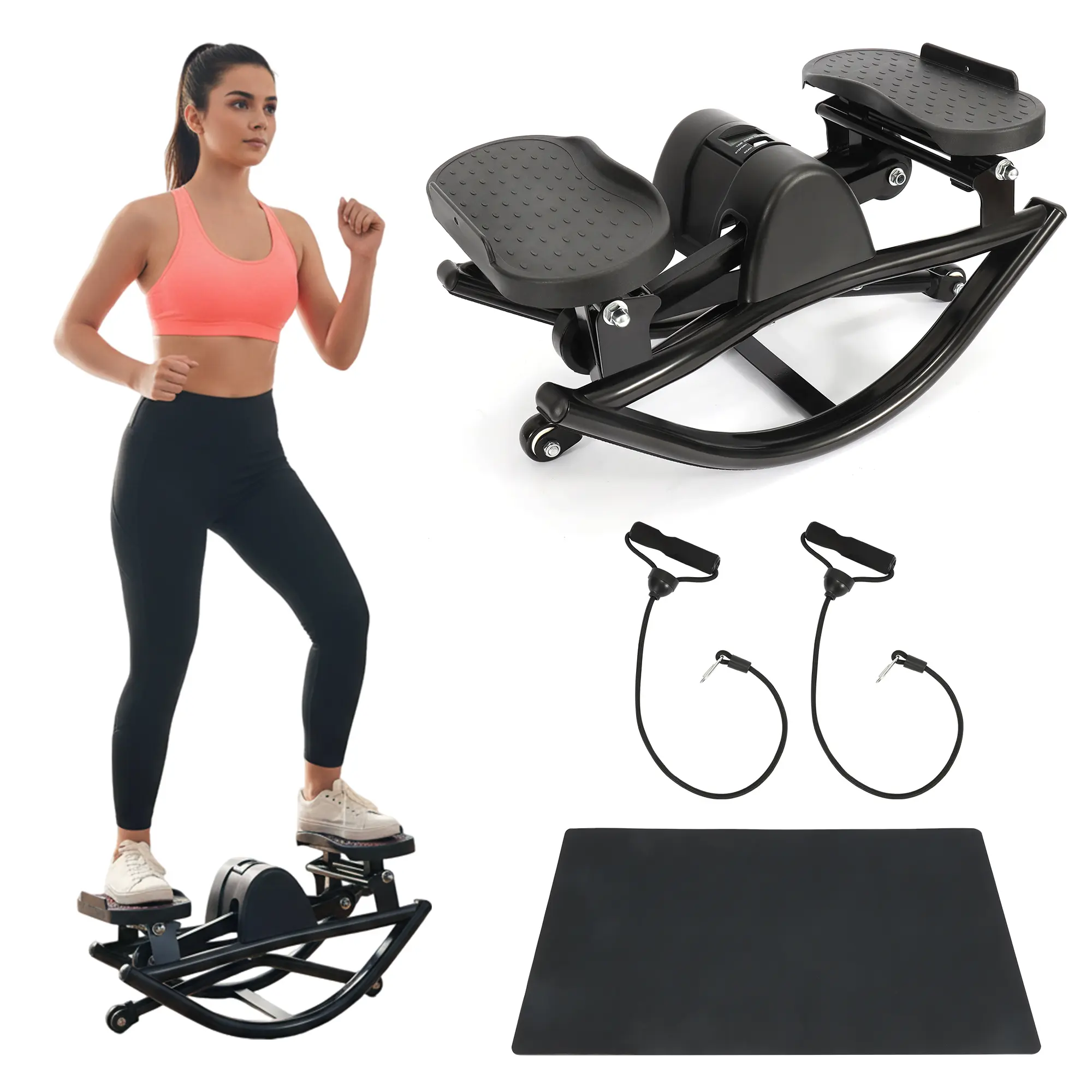 Portable Rocking Fitness Stepper with LCD Display - Fully Assembled Quiet Side to Side Aerobic Step Machine, Compact Joint-Friendly Workout Equipment for Apartments and Home Office