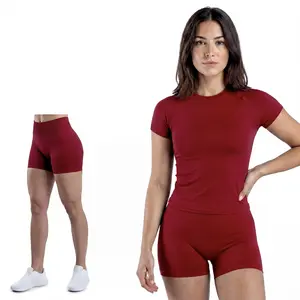 2 Pieces Seamless Shock Fitness Compression Top & Pant Set - Quick-Drying, Breathable, Lightweight Nylon for Yoga, Sports, Leisure - Figure-Shaping, Slim-Fit, Moisture-Wicking, Four-Way Stretch