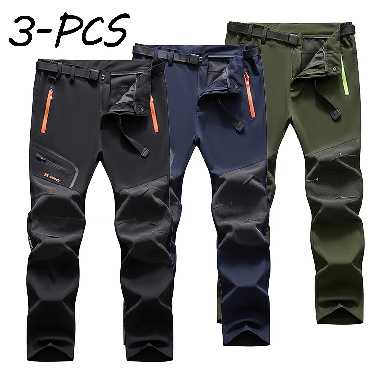 Men's Straight Waterproof Windproof Tactical Hiking Cargo Pants - Spandex Stretchy Elastic Fabric, Adjustable Belt, Multi-Pocket with Zipper, Reflective Menswear, Outdoor Wear-Resistant Long Pants for Hiking, Climbing