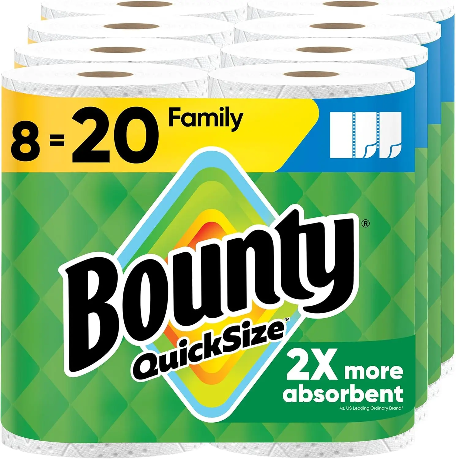 8 Family Rolls White Paper Towels, 2-Ply Absorbent Household Cleaning Rolls with Custom Tear-Off Sheets, Bulk Pack for Kitchen Spills and Everyday Messes