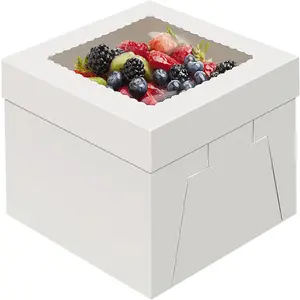 Cake Boxes 12 Inch, Disposable Cake Transport Container, Cake Carrier, White Cake Holder with Large Window, for Bakery Cookies Pies Cupcakes Pastry