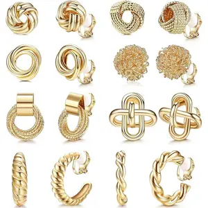 FLORIDECO 8 Pairs Clip On Earrings for Women Silver Clip On Hoop Stud Twist Chunky Non Pierced Fake Earrings Set Daily Versatile Styles