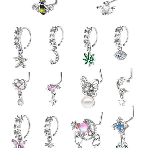 Women's Stainless Steel Nose Rings Set, Nose Piercing Jewelry, Body Piercings, Body Jewellery, Artificial Zircon Flower Design Jewelry, Elegant All-Season Accessory for Women & Girls