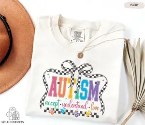 Comfort Colors® Checkered Autism Awareness Shirt, Autism Acceptance Shirt, Accept Understand Love Shirt, Coquette Shirt, Autism Mom Gift