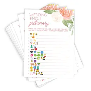 Wedding Emoji Trivia –  Bridal Shower Game, Pink Floral (50 Cards)