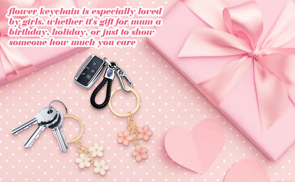 2pcs Flower Keychain, Cute Key Chains, Key Chain Charm, Keychain Accessories for Women Gifts Purse Bag Accessories