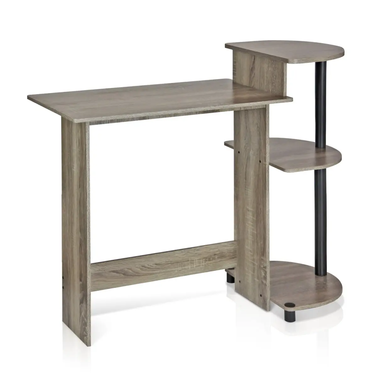 212 MAIN 11181GYW-BK Compact Space-Saver Modern Wood Home Office Desk - Wood-Based Writing Table, French Oak Grey-Black, Modern Wood Desk
