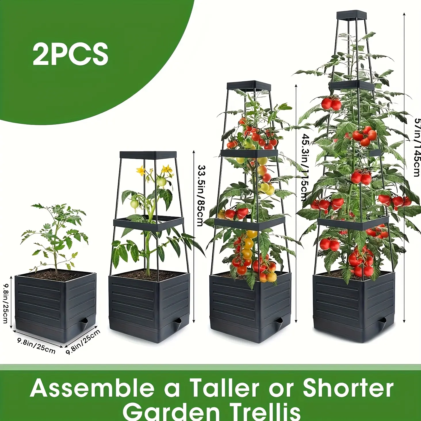 Plastic Adjustable Self-Watering Tomato Garden Trellis Stakes (1-2 Pcs, 33 In-57 In Tall, 8 In Deep) – Requires Assembly Elevated Growing Frame for Climbing Vegetables & Greenhouses, 33 Inches To 57 Inches Tall