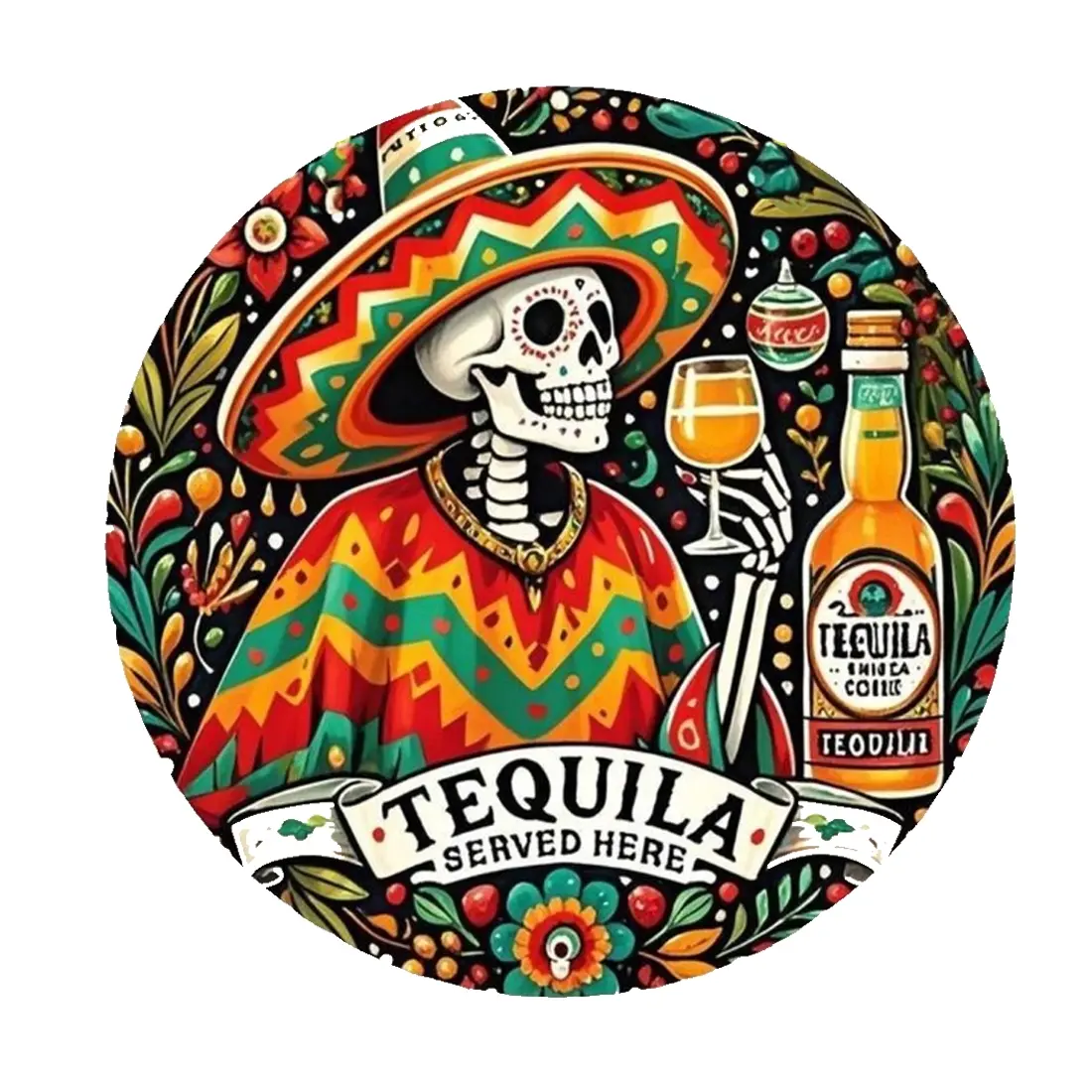 Vintage Tequila Design Round Aluminum Plate Wall Art for Home & Bar Decor, Perfect Mexican Theme Party Decoration Unique Gift Idea, Vintage Plaque Decor, Wall Metal Plaque