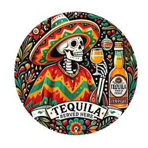 Vintage Tequila Design Round Aluminum Plate Wall Art for Home & Bar Decor, Perfect Mexican Theme Party Decoration Unique Gift Idea, Vintage Plaque Decor