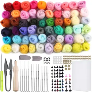 Needle Felting Kits, 60 Colors Wool Roving, Wool Felting Kit with Felting Needles, Foam Mat, Needle Felting Supplies