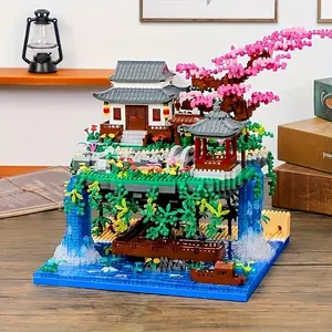 Peach Blossom Pond Micro Mini Building Blocks Set, Chinese Architecture Cherry Bonsai Gift Toys, Japanese Sakura Tree House Micro Bricks (3320pcs)
