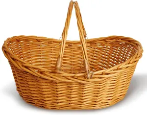 Wald Imports - Medium Light Brown Hand Woven Wicker Basket for Storage with Handles - Woven Basket - Wicker Baskets for Picnics, Easter, Organizing, and More (17 x 6.5 inches)