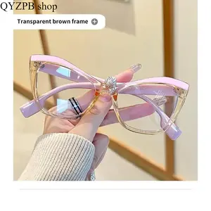 Y2K Cat Eye Blue Light Glasses for Women, Transparent Pink Clear Frame, Lightweight Retro Aesthetic Eyewear, Anti Blue Light Glasses for Screen Time, Office, Gaming & Daily Fashion,summerwins
