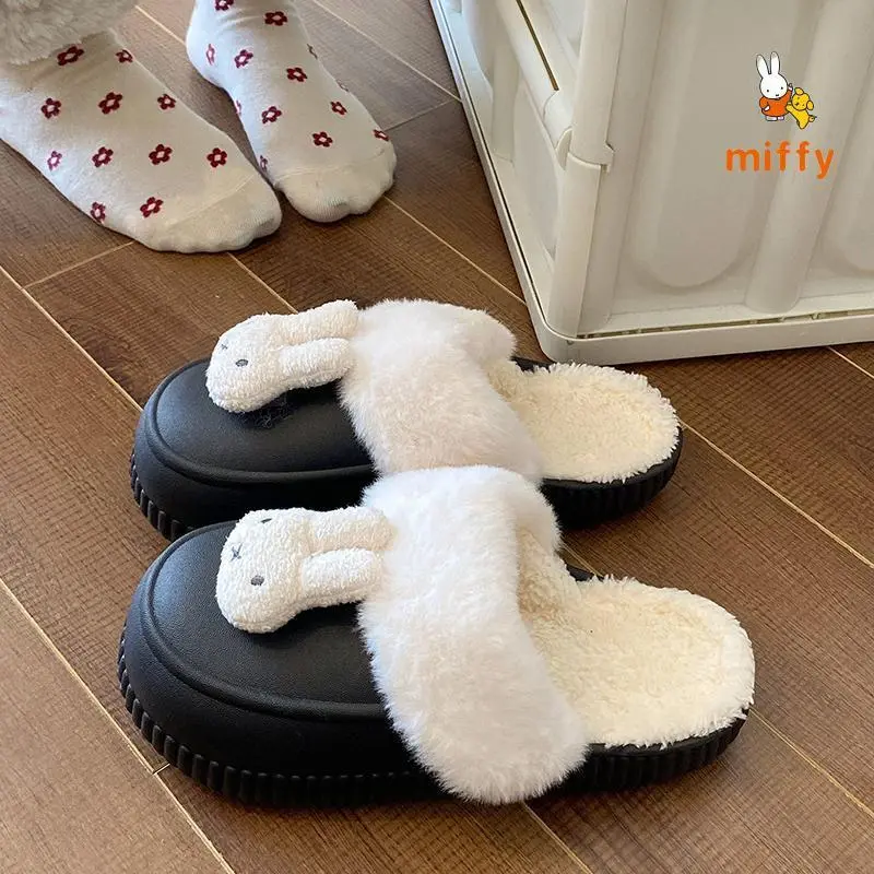 Kawaii Miffy Cotton Slippers Thick Soled Plush Indoor Home Shoes Non Slip Couple Style Slippers Anime Accessories Birthday Gifts