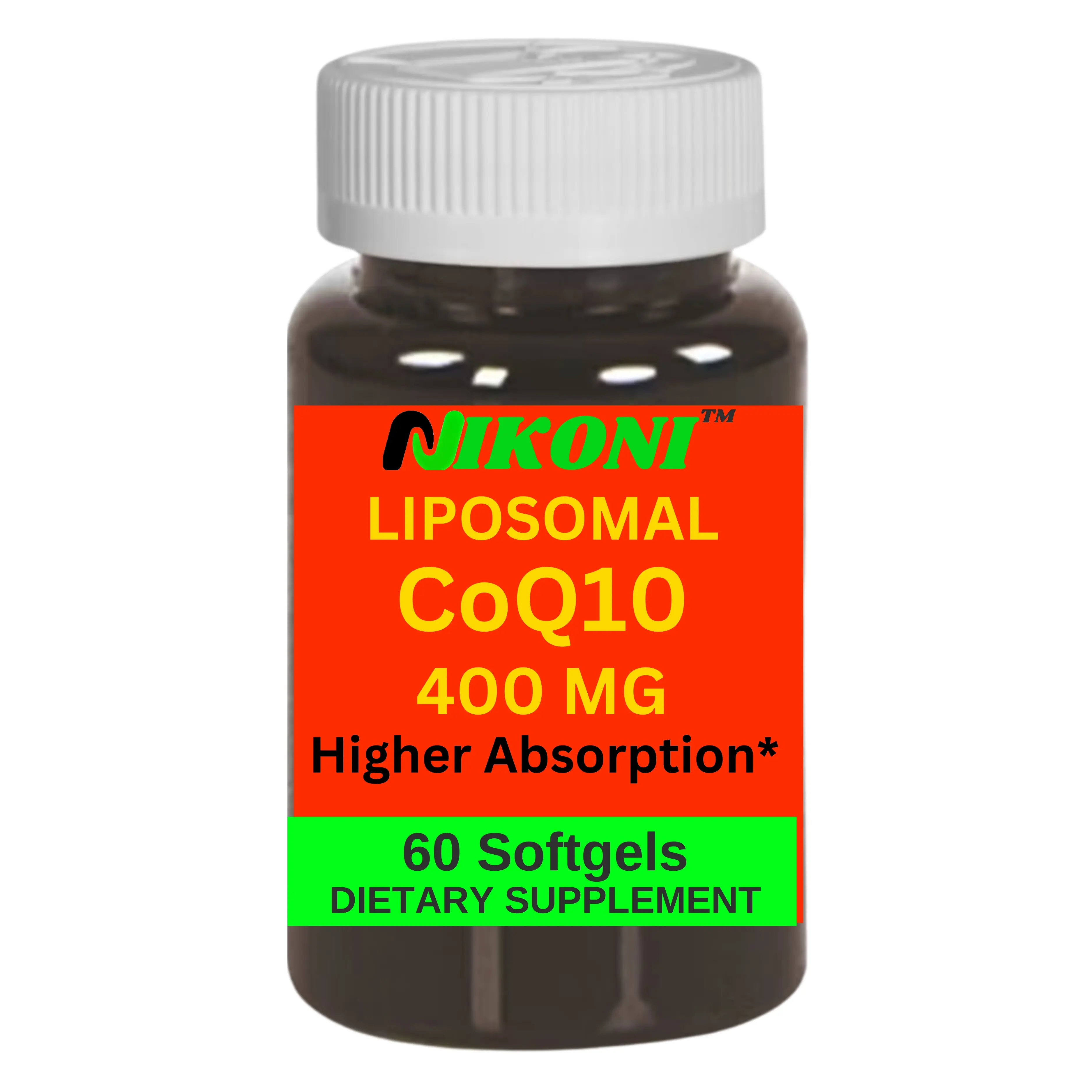 Nikoni Liposomal CoQ10 400mg Max Strength Energy Supplements 60 Softgels Supports Heart Brain 10x Absorption 99% Purity US Healthcare Fitness - Edible