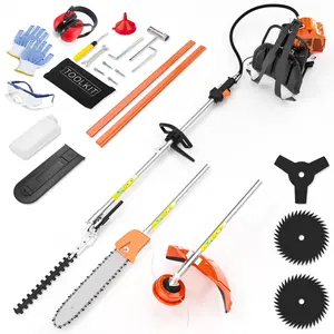 52cc 6 in 1 Gas Hedge Trimmer,Brush Cutters Gas Powered,Gas Weed Eater Wacker,Gas Pole Saw Chainsaw,Grass Pruner Multifunctional for Yard Garden Lawn Care