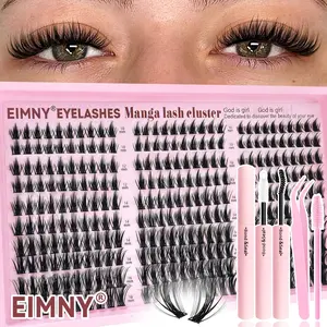 EIMNY 300Pcs Manga Lash Clusters, Wispy Eyelash Extensions Single Box/with Tool Kit, Natural Volume DIY Lash Extension Cluster Lash, D Curl Individual Lashes, Multiple Lengths, Reusable, Easy to Wear, Suitable for Daily Use and Gifting