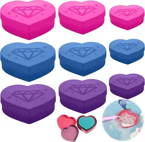 9 Pack Heart Shape  Rhinestone Plate Tray with Lid, Plastic Bead Sorting Trays Large, Medium and Small Three Sizes  Painting Tray,  Painting Accessories Tools for Art