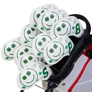 Big Teeth Golf 10Pcs Cover Clover Smile Emo Headcover Covers - Fits Irons By White Four - Leaf Clover Stylish Design for Golf Gear Protection