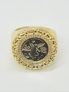14k Gold Plated Coin Ring with Angel Design, Unisex Fashion Jewelry, Daily Wear, Commute Style, Gift for Holidays, Engraved Ring, Geometric Design Ring, Eagle Engraved Rings, Elegant Everyday Ring