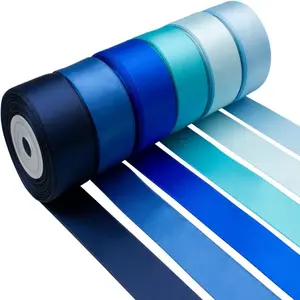 6 Rolls Blue Color Party Decor Ribbon, High Density Satin Fabric, Fresh Style for Floral Arrangements, Handmade Crafts, Gift Wrapping Supplies, Decor Gifts, Creative Gift Packaging