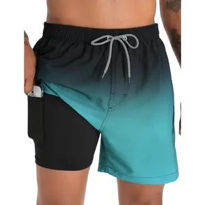 2026 Summer Beach Swimming Shorts Mens Swim Trunks with Compression Liner 5.5" Inseam Shorts Bathing Suit Quick Dry Swimsuit