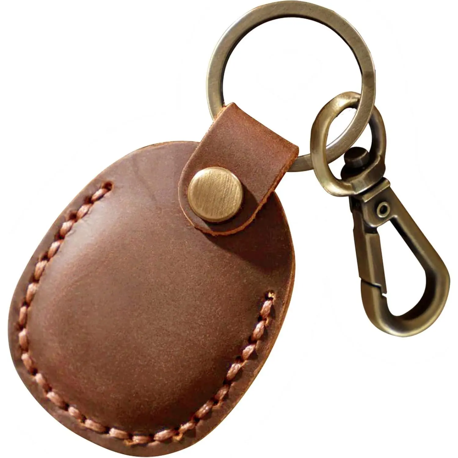 Airtag Holder, Portable Handcraft Leather Air Tag  with Keyring and , Full Coverage Air Tag Protective Case Cover Accessories - Brown