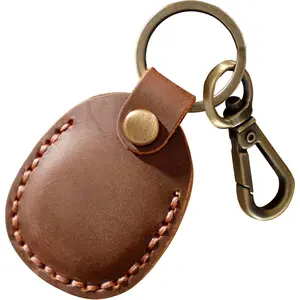 Airtag Holder, Portable Handcraft Leather Air Tag  with Keyring and , Full Coverage Air Tag Protective Case Cover Accessories - Brown