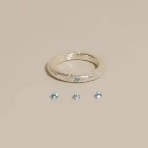 Plain Silver Aquamarine Unisex Ring Simple Style Niche Design Personalized Matte Index Finger Ring Wedding Celebration Birthday Christmas Gift