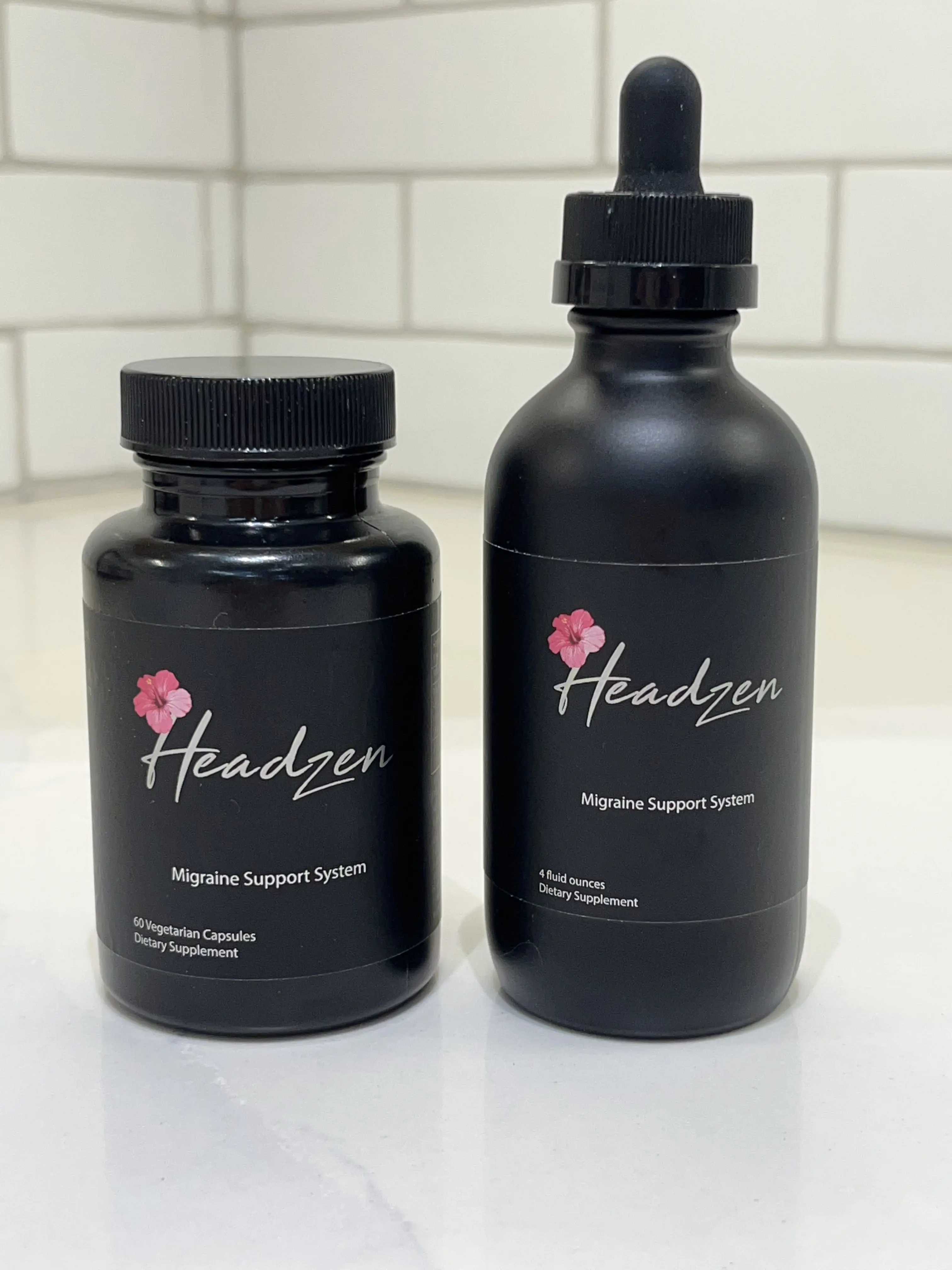 Headzen Migraine Management System - premium natural migraine and headache prevention supplement. 30 day supply. 2 bottle complete system vegetarian capsules and liquid magnesium with trace minerals wellness vital he, Sugar Free, Gluten Free
