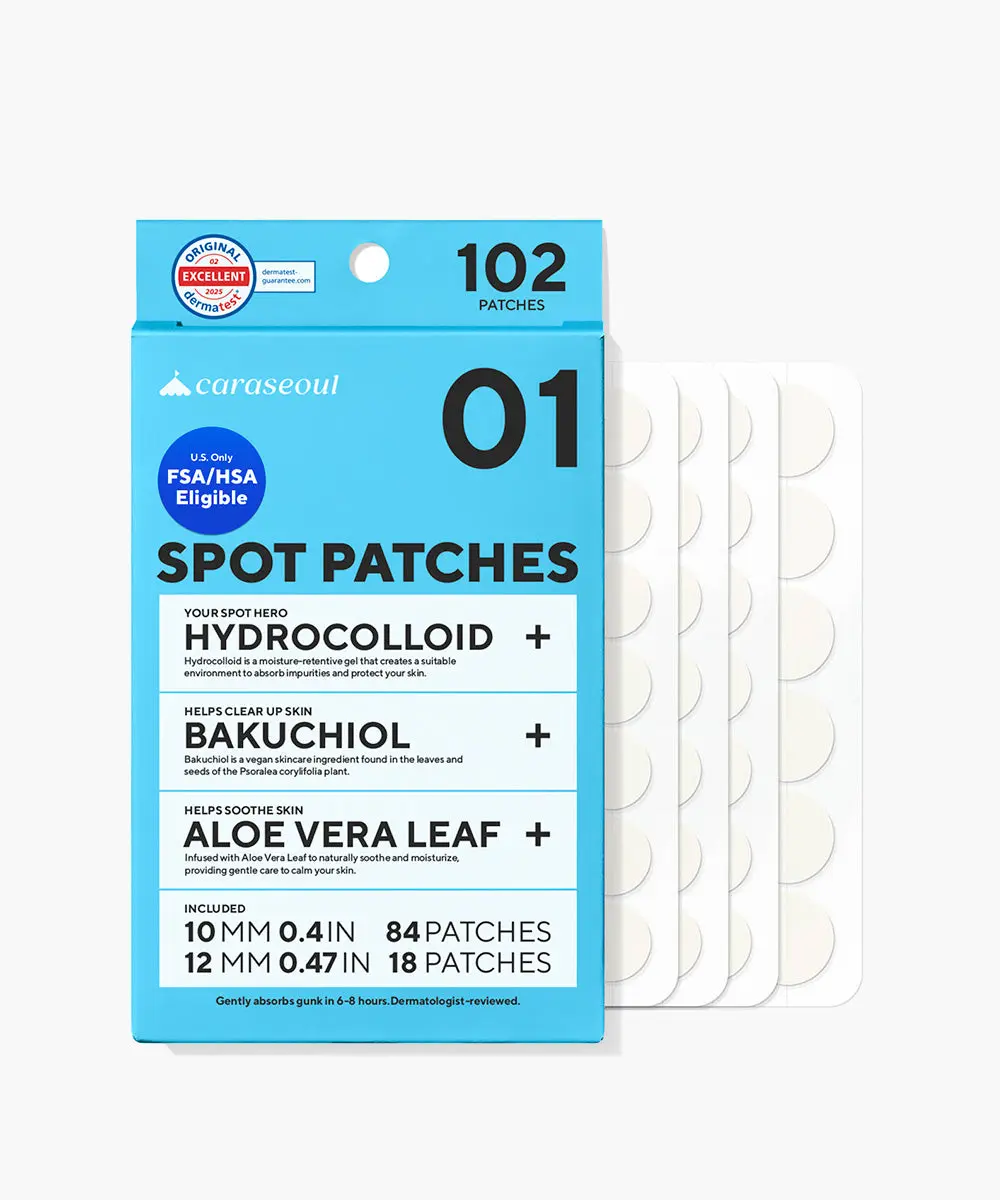 [caraseoul Official] Spot Patches 102 Count – Korean Hydrocolloid Spot Patches, Invisible Blemish Covers with Bakuchiol & Aloe, 10mm + 12mm Spot Stickers