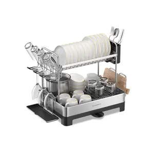 SONGMICS Stainless Steel Dish Drying Rack for Kitchen Counter with Rotatable and Extendable Drain Spout, Dish Drainer